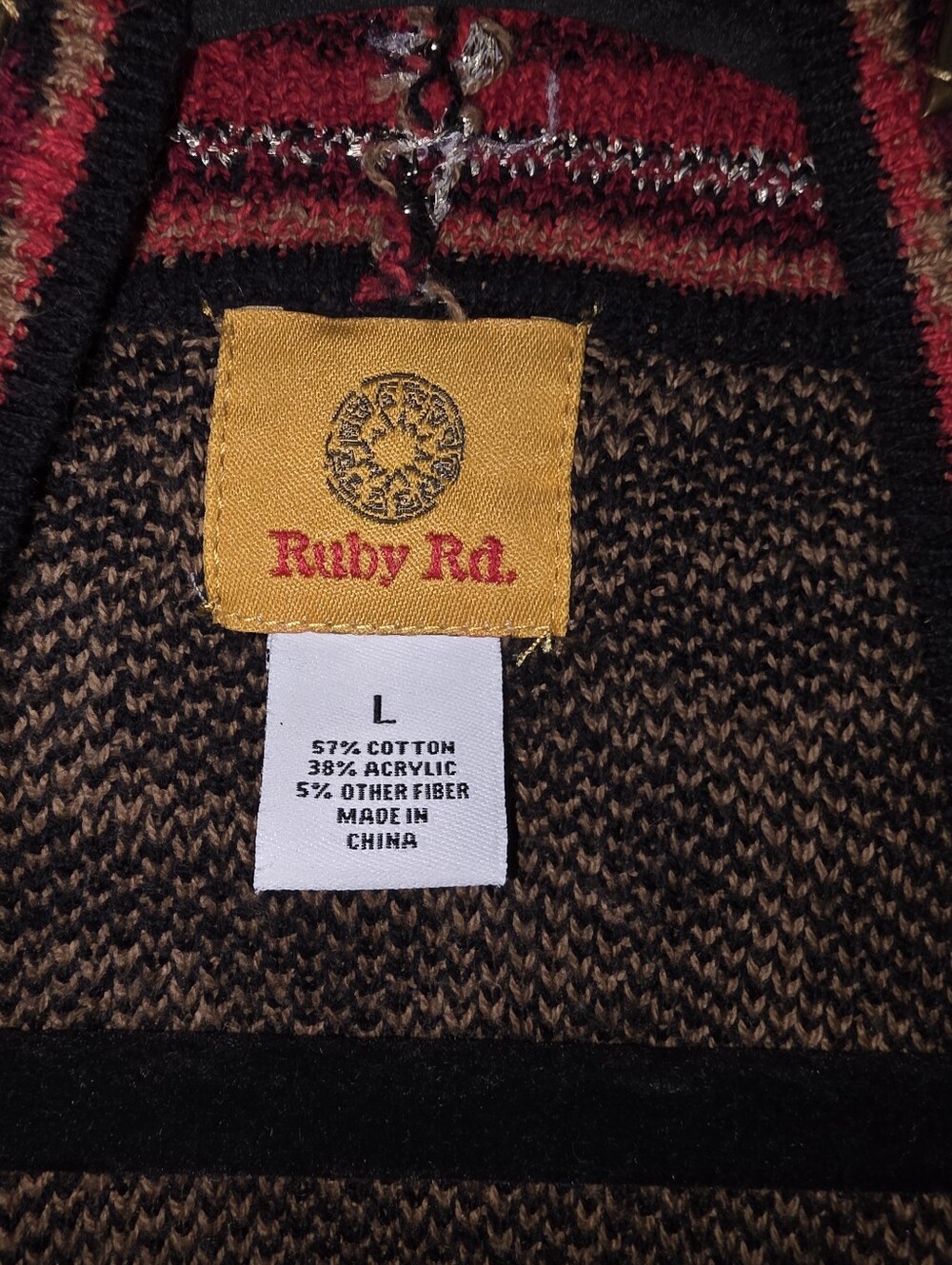 Ruby Rd. Leopard Print Open-Front Cardigan with Red Trim - Picture 3 of 3